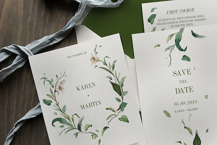 Green Foliage Wedding Invitation Suite