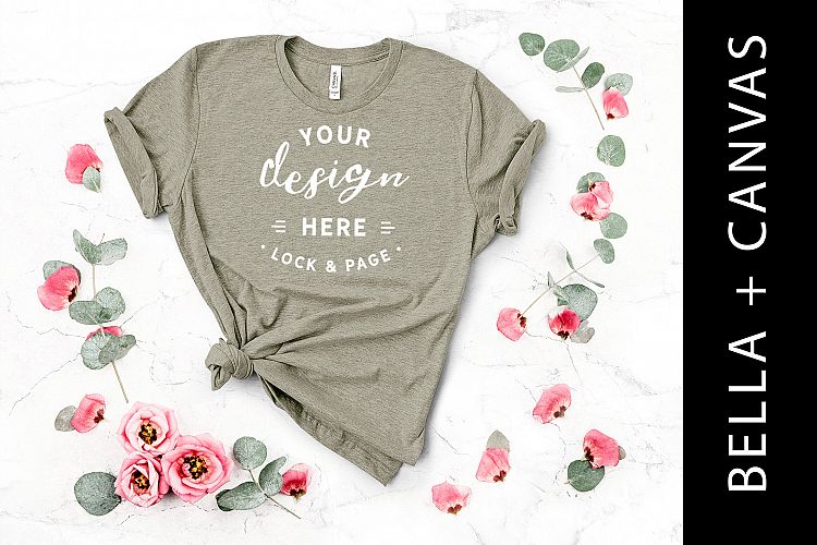 Heather Stone Bella Canvas 3001 Tee Shirt Mockup Flowers