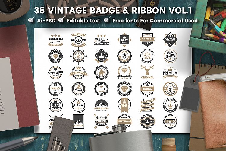 36 VINTAGE BADGE & RIBBON Vol.1