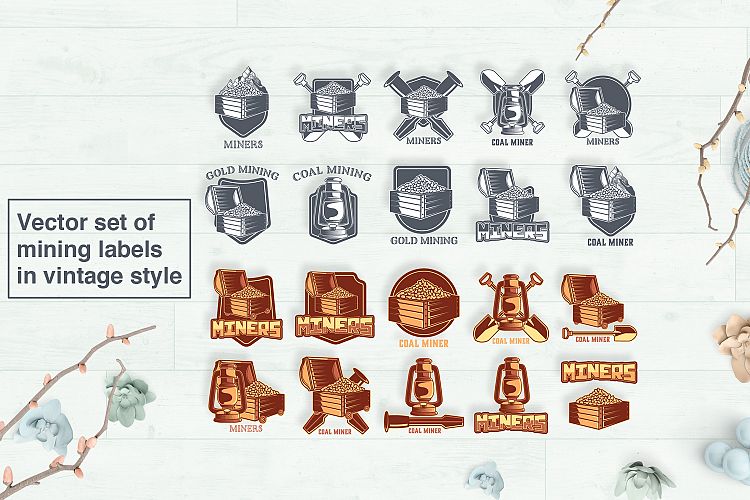 Vector set of mining labels in vintage style
