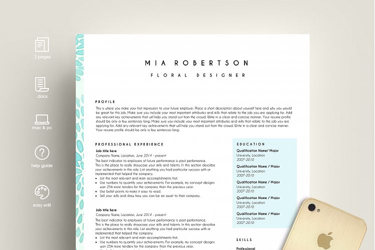 creative resume template word / floral feminine