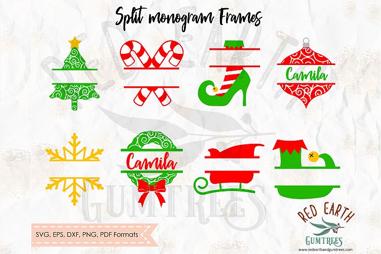 Christmas split monogram frame in SVG,DXF,PNG,EPS,PDF format