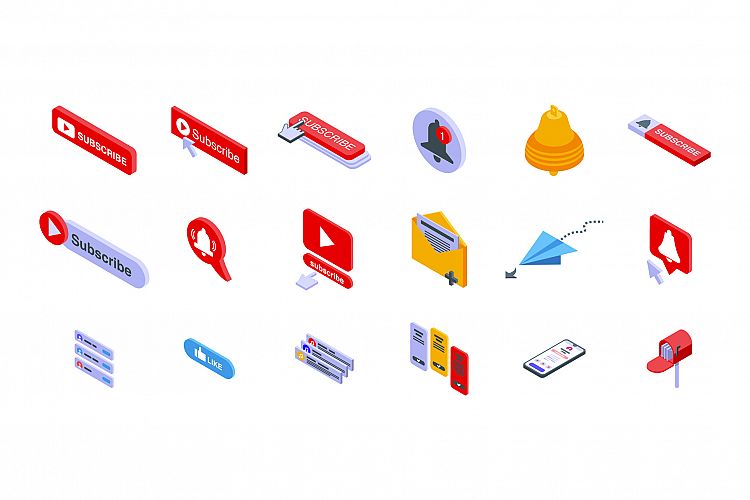 Subscribe icons set, isometric style example image 1