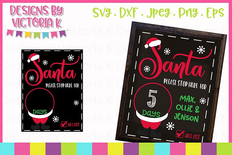 Santa Christmas Countdown Chalkboard design SVG Cut File