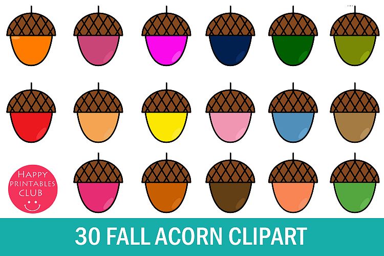 30 Acorn Clipart- Fall Acorn Clipart- Colorful Acorn Images