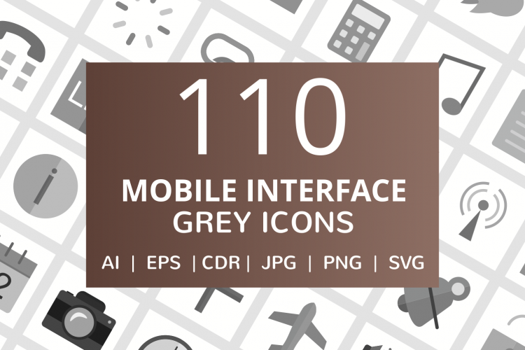 110 Mobile Interface Flat Greyscale Icons