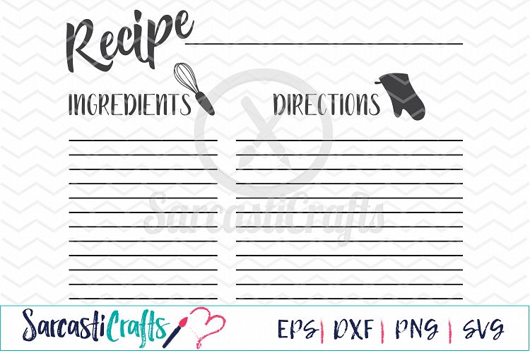 Recipe Card - Digital Printable - Cuttable File - Digital Download - SVG EPS PNG DXF 