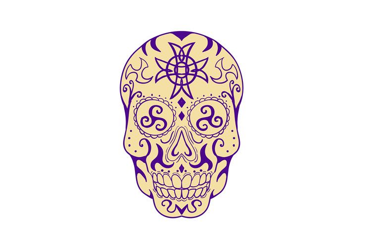 Mexican Skull With Triskele and Celtic Cross Tattoo