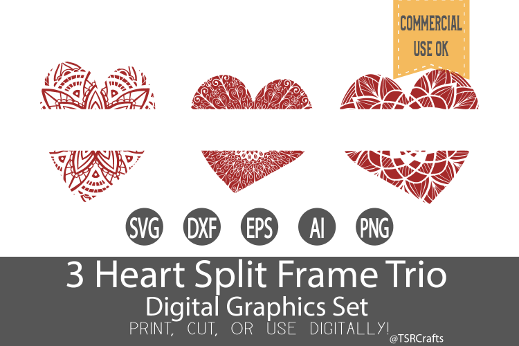 Heart SVG Set - 3 Heart Split Frame Trio
