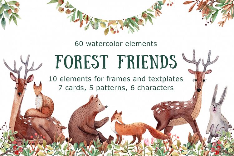 Forest Friends - Watercolor Clip Art Set