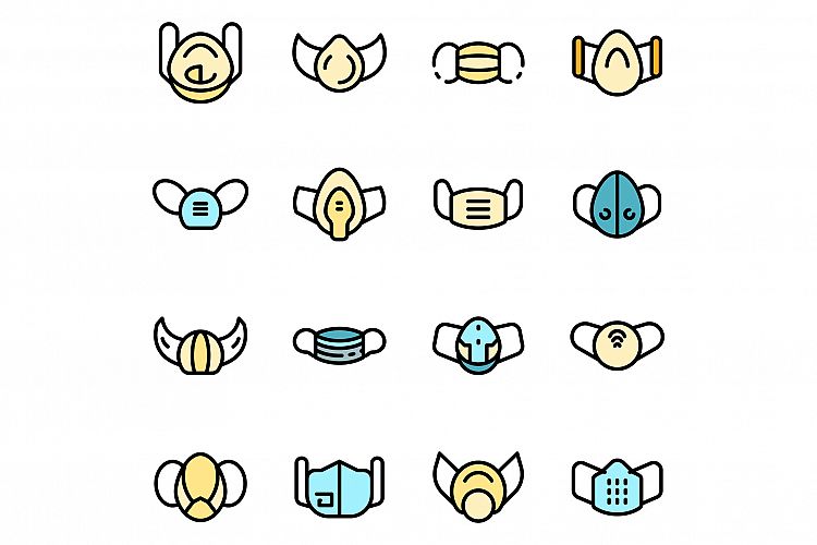 Medical mask icons set vector flat example image 1
