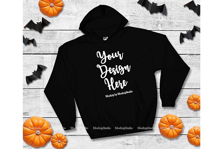 Halloween Black Hoodie Mockup, Gildan 18500 Mock Up Flat lay