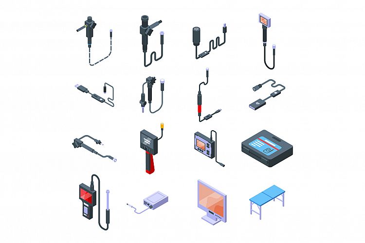 Endoscope icons set, isometric style example image 1