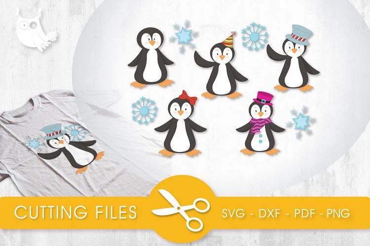 Holiday Penguin cutting files svg, dxf, pdf, eps included - cut files for cricut and silhouette - Cutting Files SVG