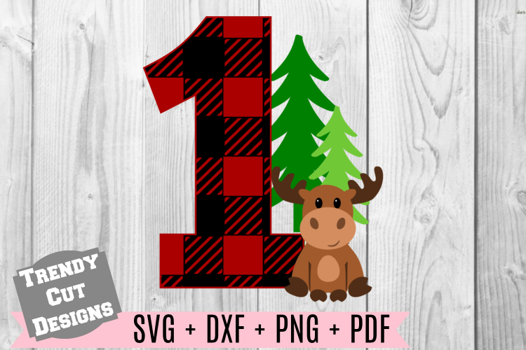 One Moose Buffalo Plaid Birthday Set SVG