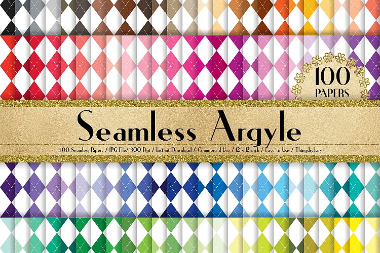 100 Seamless Argyle Digital Papers, Geometric Pattern