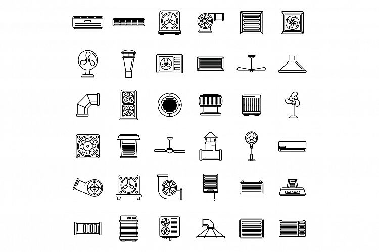 Ventilation air condition icons set, outline style example image 1