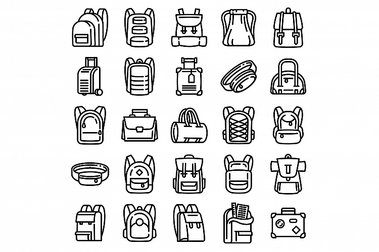 Backpack icons set, outline style example image 1