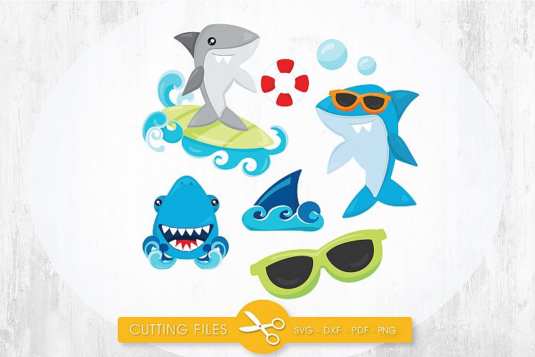 Summer Sharks cutting files svg, dxf, pdf, eps included - cut files for cricut and silhouette - Cutting Files SG