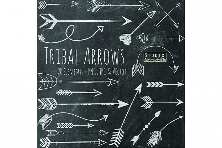 Chalk Tribal Arrows Clipart - Hand Drawn Chalkboard Arrows