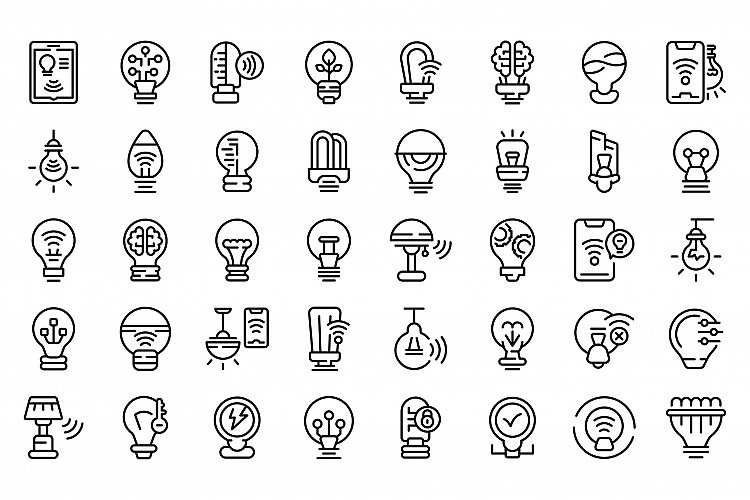 Smart lightbulb icons set, outline style example image 1