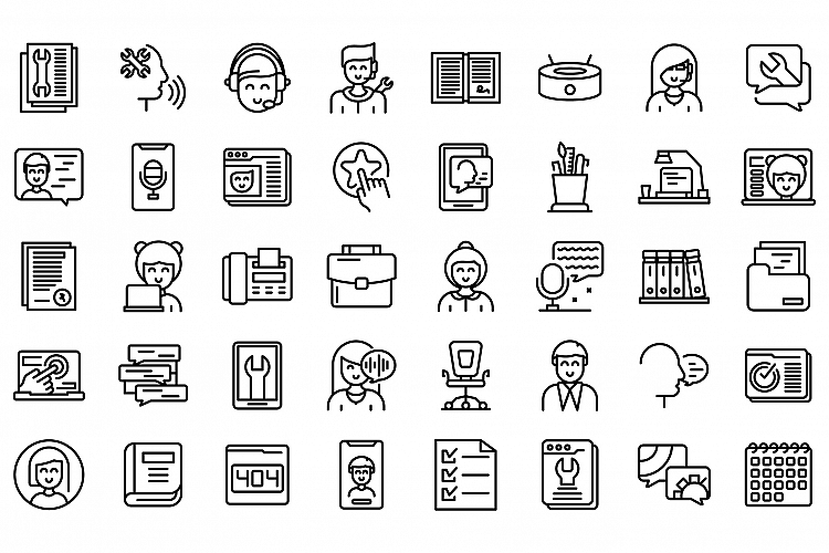 Personal assistant icons set, outline style example image 1
