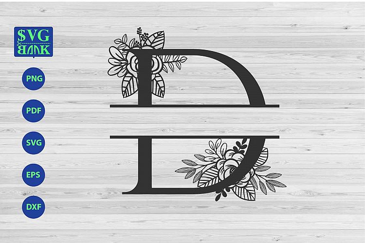 Split monogram letter D Svg, Alphabet floral initial logo D