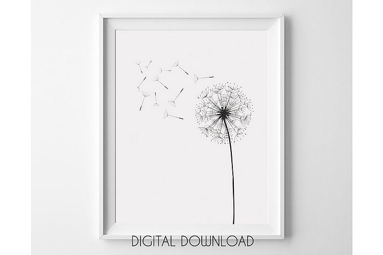 Dandelion Wall Art, Black and White Prints, Monochrome Print