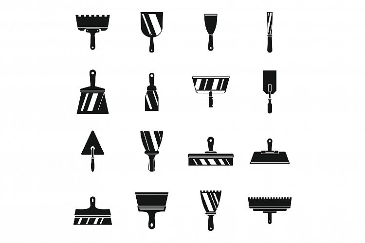 Putty knife tool icons set, simple style example image 1