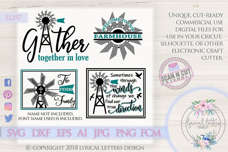 NEW! Farmhouse Windmill Bundle of 4 SVG DXF Cut Files LL257