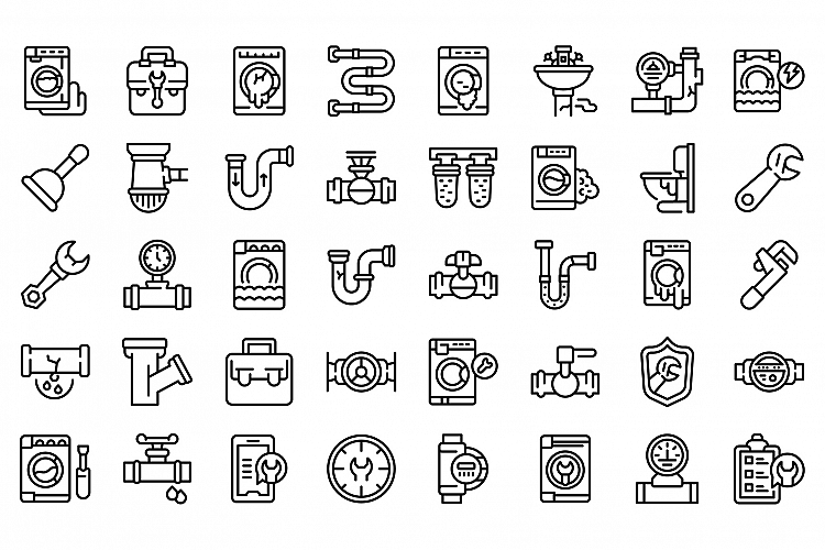 Washing machine repair icons set, outline style example image 1