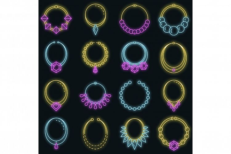 Necklace jewelry icon set vector neon example image 1