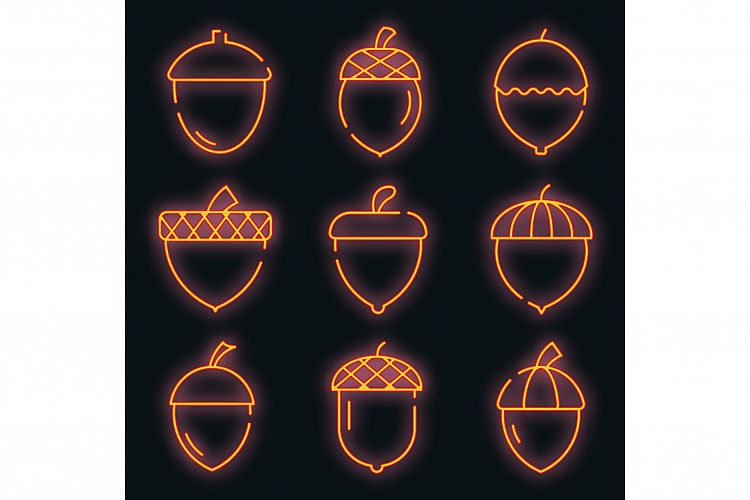 Acorn icons set vector neon example image 1