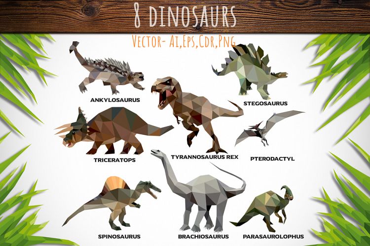 Set of 8 Low Poly Dinosaurs