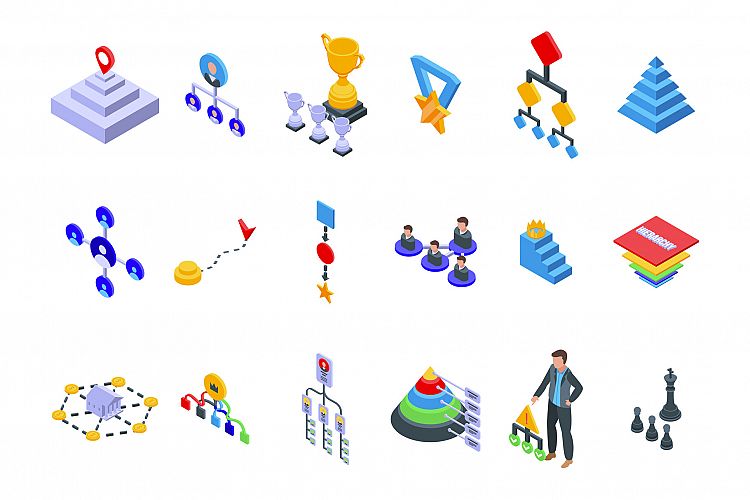 Hierarchy icons set, isometric style example image 1