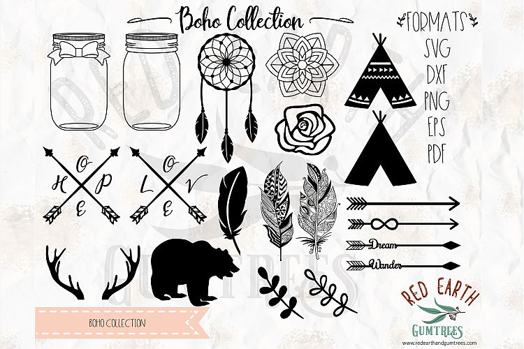 Boho bundle, woodland, teepee in SVG, DXF, PNG, EPS formats