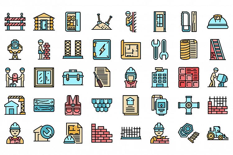 Builder icons set vector flat example image 1