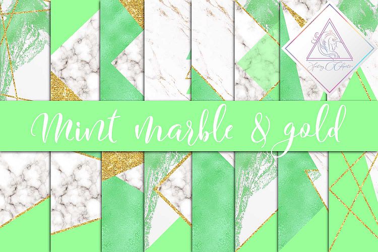 Mint, Marble   Gold Glitter Digital Paper