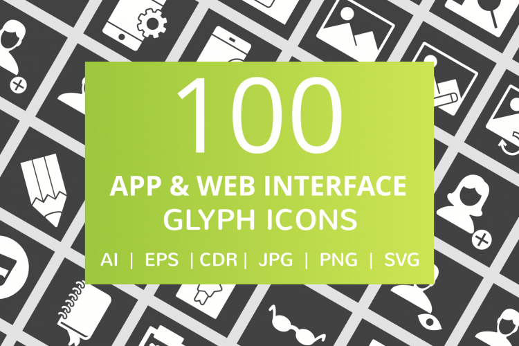 100 App   Web Interface Glyph Inverted Icons