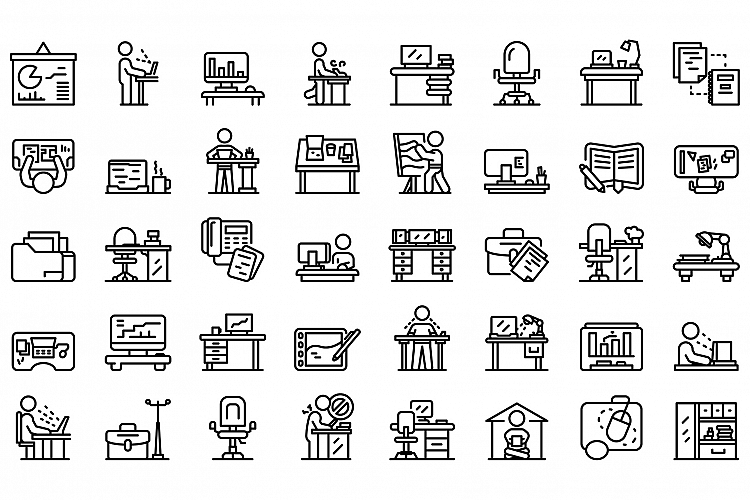 Ergonomic workplace icons set, outline style example image 1