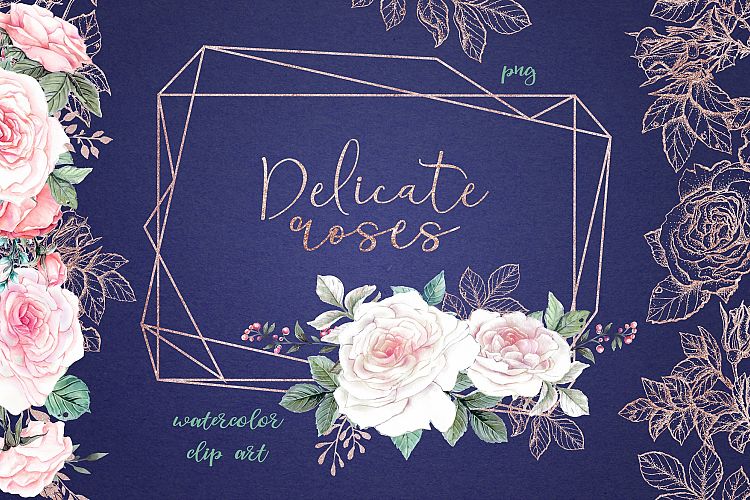 Delicate Roses Watercolor Clip Art