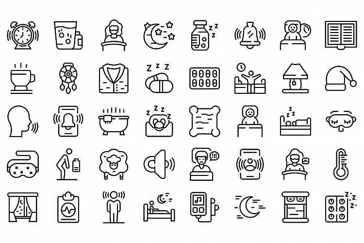 Sleep problems icons set, outline style example image 1