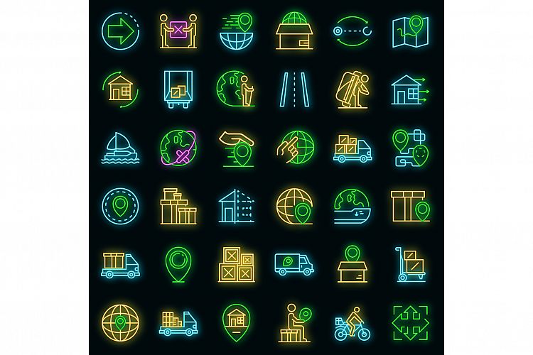 Relocation icons set vector neon