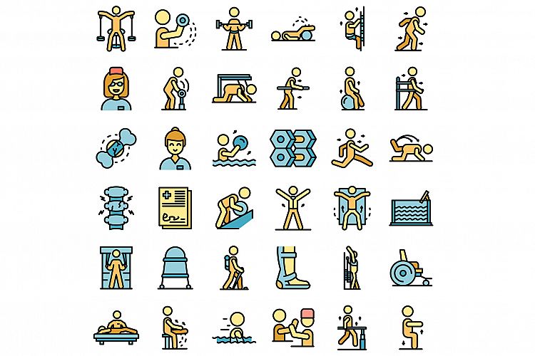 Physical therapist icons set vector flat