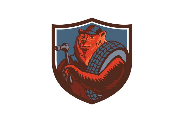 Russian Bear Tireman Shield Mascot
