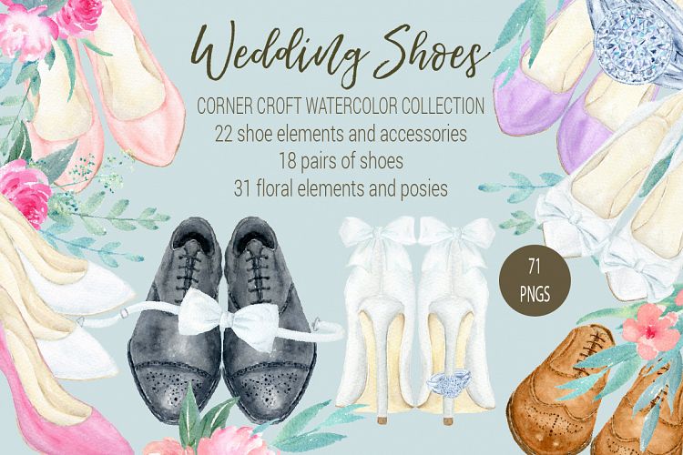 Watercolor Collection wedding shoes, wedding shoes clipart