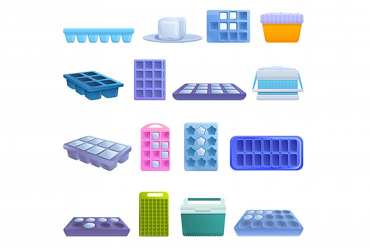 Ice cube trays icons set, cartoon style example image 1