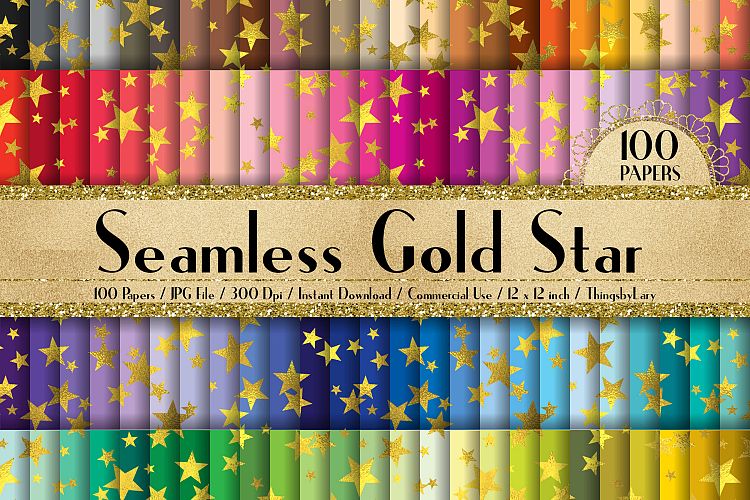 100 Seamless Gold Foil Star Digital Papers 12 x 12 inch