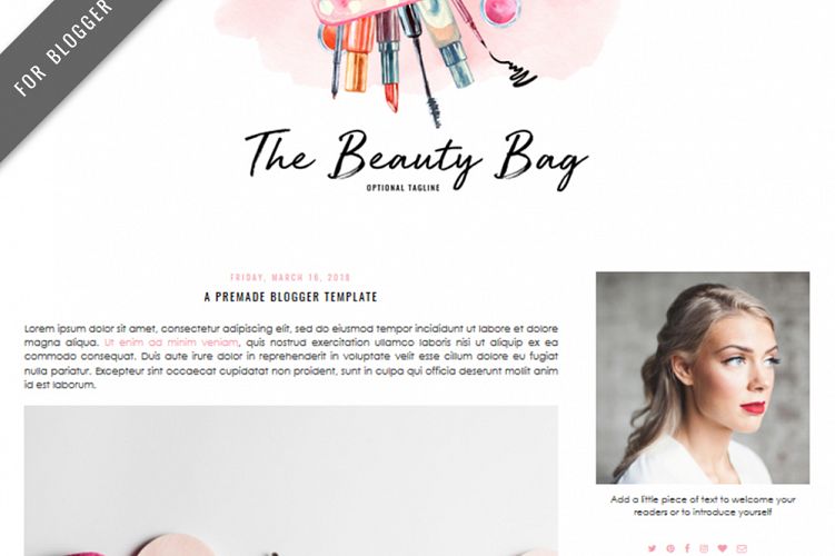 Premade Blogger Template - Mobile Responsive - Watercolor Design Blog - The Beauty Bag Theme