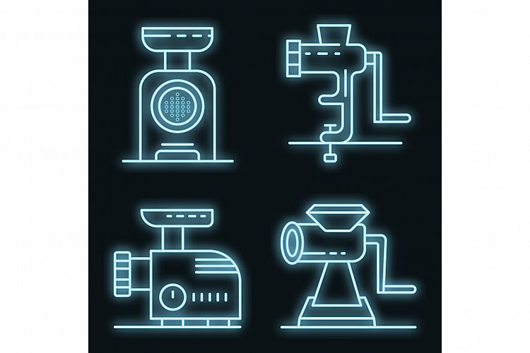 Meat grinder icons set vector neon example image 1